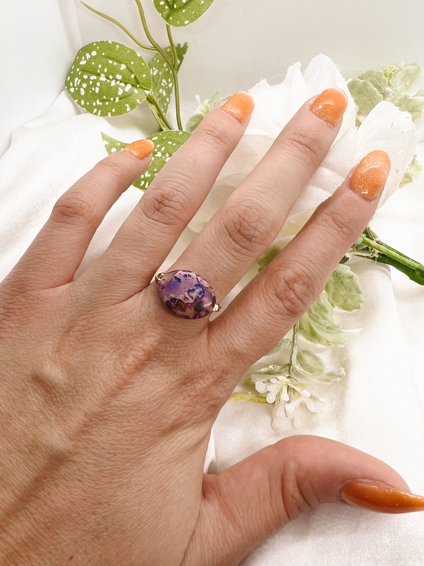 Purple Marble Stone Wire Ring