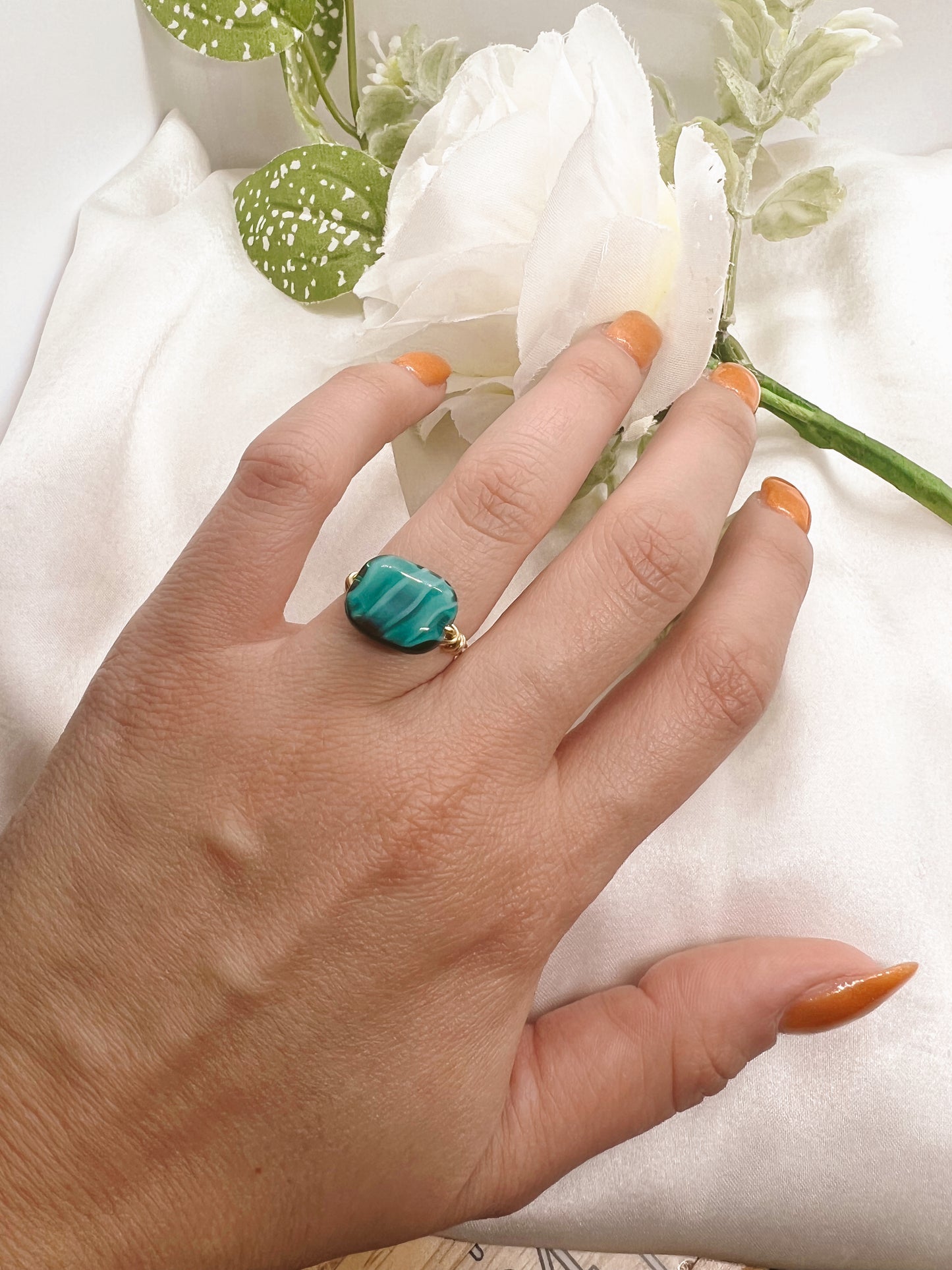 Green Marble Stone Wire Ring