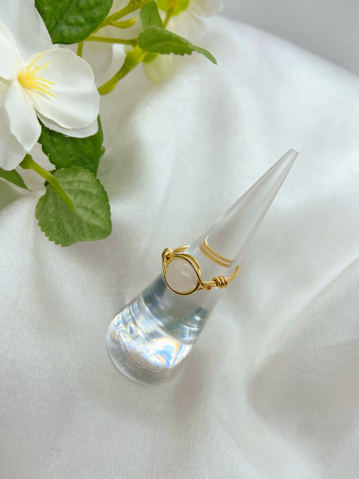 White Rose Quartz Wire Wrapped Ring